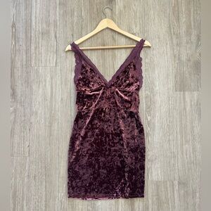 Free People Velvet Lace-Trim Mini Dress in Plum